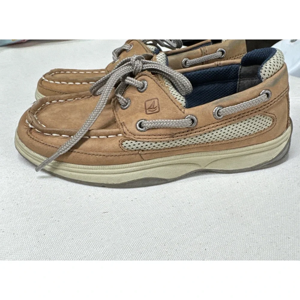 Sperry Top-Sider Kids Lanyard Leather Boat Shoes Tan Brown Size 13M